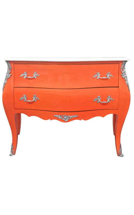 Barok kommode (kommode) af stil Louis XV orange og hvid top med 2 skuffer