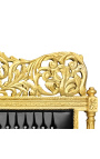 Baroková posteľ koženková čierna s kamienkami a zlatým drevom