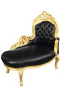 Baroková chaise longue čierna kožená s zlatým drevom