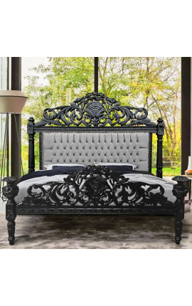 Baroková posteľ zo sivého sametu a matného čierneho dreva