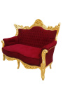 Barokový rokoko dvojmiestny gauč burgundský samet a zlaté drevo