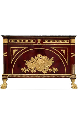 Groot mahoniehouten dressoir in Franse Empire-stijl met zwart marmer