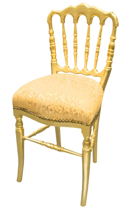 Stolička v štýle Napoleona III. saténová zlatá tkanina a pozlatené drevo