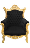 Grand Rococo Barok fauteuil zwart fluweel en verguld hout