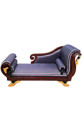 Grand daybed Franse Empire-stijl blauwe strepen satijnstof