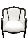 Gran bergère louis XV tela simili pell blanca i fusta lacada negra