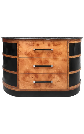 Art Deco Style Buffet in Elm Burl und Schwarz Marmor