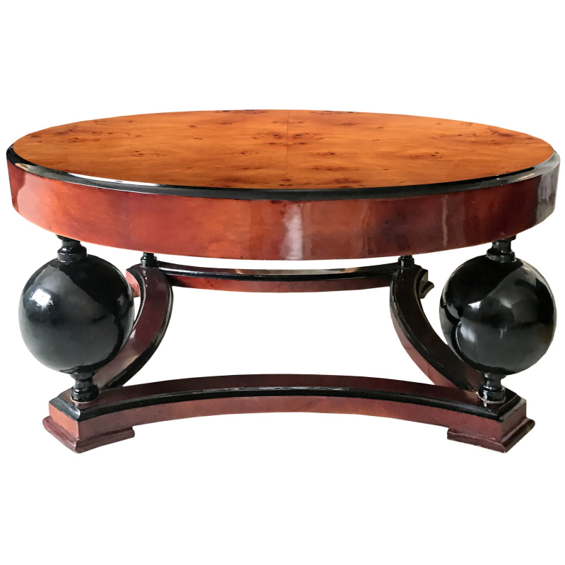 Art Deco style console in elm burl and black lacquered stand