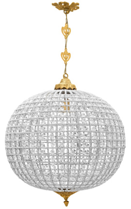 Grande lampadario a sfera con vetro trasparente e bronzo dorato