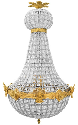 Lampadario Montgolfiere con bronzo oro e vetro trasparente
