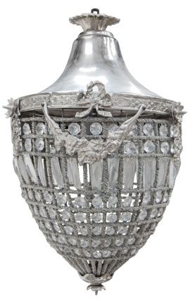 Grande vetro lampadario con bronzi argentati