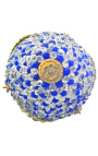 Lustr s kuličkami modré a čiré foukané sklo se zlatým bronzem