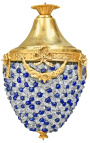 Lustr s kuličkami modré a čiré foukané sklo se zlatým bronzem