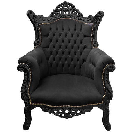 Grand Rococo Baroque armchair black velvet and glossy black