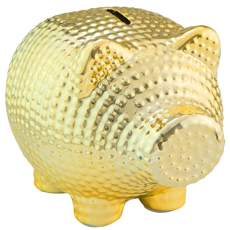 toewijzing Versterken pak Spaarvarken in goudkleurig gehamerd keramiek