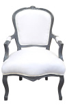 Baroque armchair Louis XV white fabric and anthracite gray wood