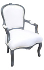 Barok fauteuil Louis XV witte stof en antracietgrijs hout