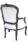 Barok fauteuil Louis XV witte stof en antracietgrijs hout