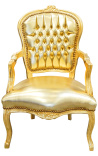 Baroque armchair of style Louis XV gold false skin leather and gold wood