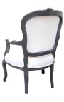 Barok fauteuil Louis XV witte stof en antracietgrijs hout