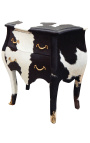 Nightstand (Bedside) real cow leather with 2 drawers and gold bronzes