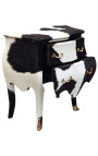 Nightstand (Bedside) real cow leather with 2 drawers and gold bronzes