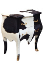 Nightstand (Bedside) real cow leather with 2 drawers and gold bronzes