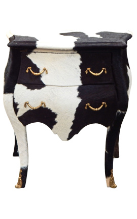 Cavalletto notturno (Il letto) vera pelle di mucca con 2 cassetti e bronzo dorato