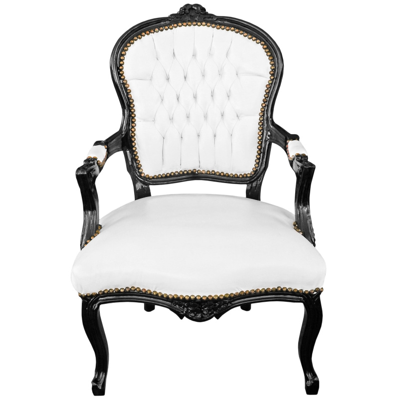 Armchair Louis XV style stripped black and white and black wood
