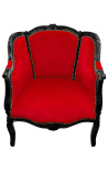 Gran bergère sillón Louis XV estilo terciopelo rojo y madera negra