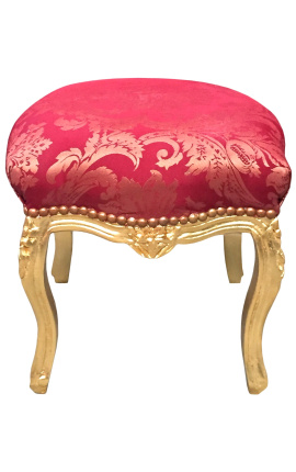 Barocke Fußstütze im Louis XV-Stil aus rotem Satin und goldenem Holz