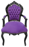 Armchair Baroque Rococo style purple fabric and black lacquered wood 