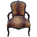 Fauteuil baroque de style Louis XV léopard et bois noir