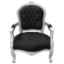 Fauteuil baroque enfant velours noir et bois argent