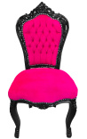 Chaise de style Baroque Rococo tissu velours rose fuchsia et bois noir