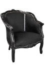 Grande bergère louis XV tessuto in velluto nero e legno nero