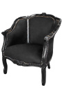 Grande bergère louis XV tessuto in velluto nero e legno nero