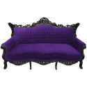 Baroque Rococo 3 seater purple velvet and black wood