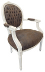 Бароков фотьойл в стил Луи XVI шоколадова изкуствена кожа и лакирано дърво бежово 