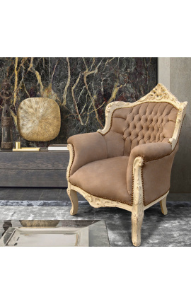 Armchair &quot;prins&quot; Barock stil taupe sammet och beige patinerat trä