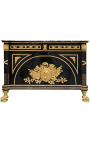 Großes Französisch Empire Style Dresser glänzend schwarz mit schwarzem Marmor