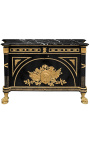 Großes Französisch Empire Style Dresser glänzend schwarz mit schwarzem Marmor