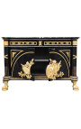 Großes Französisch Empire Style Dresser glänzend schwarz mit schwarzem Marmor