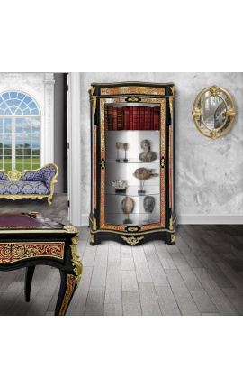 Vitrine avec marqueterie Boulle de style Napoléon III noire avec bronzes