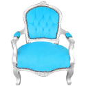 Fauteuil baroque enfant velours turquoise et bois argent