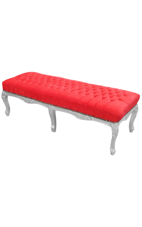 Flat Bench Louis XV stila sarkans samta audums un sudraba koks