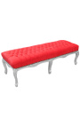 Flat Bench Louis XV stila sarkans samta audums un sudraba koks