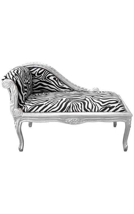 Louis XV chaise longue zebra tkanina a strieborné drevo