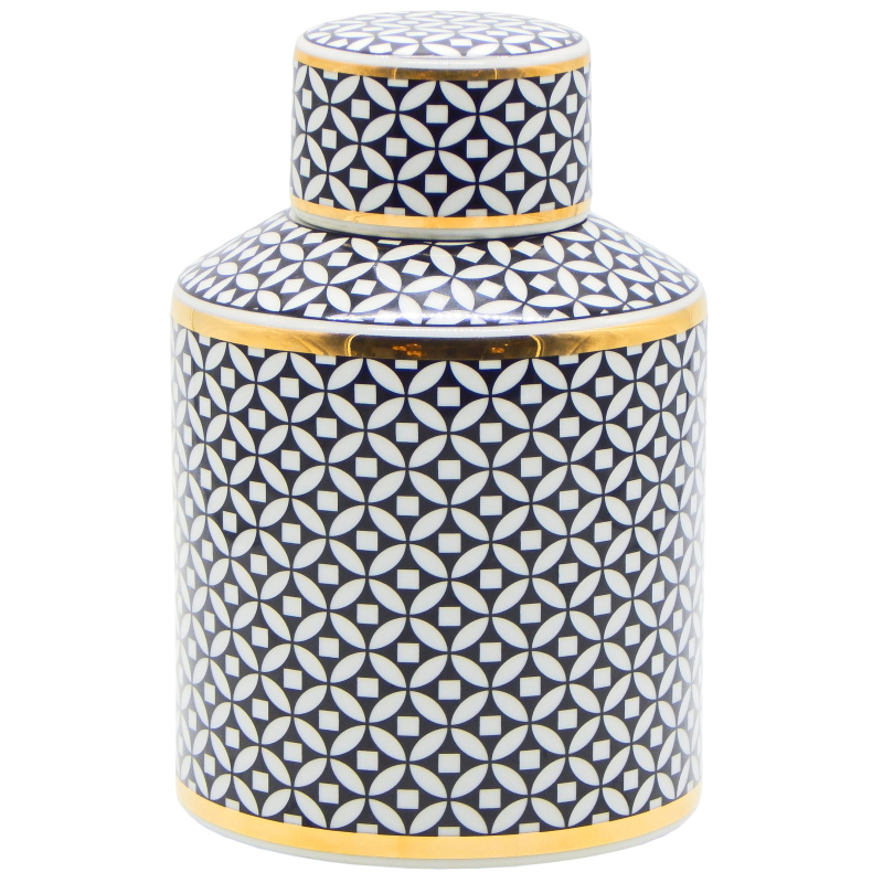 Decorative Urn Livalla Cylindrical In Black And Gold Enameled