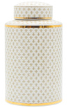 Decorative cylindrical "Ature" urn in beige and gold enameled ceramic GM